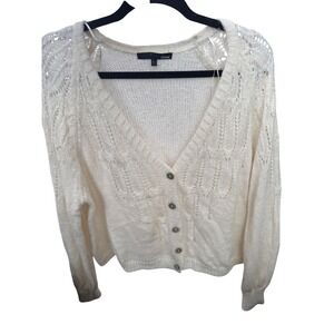 Etam Milla-Cardi Cream Alpaca Blend Pointelle Knit Cardigan Sweater Womens L